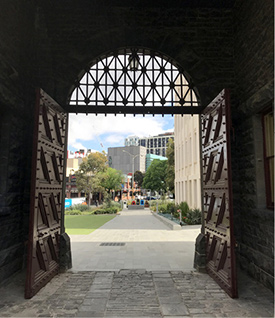Looking out though the Old Gaol gate