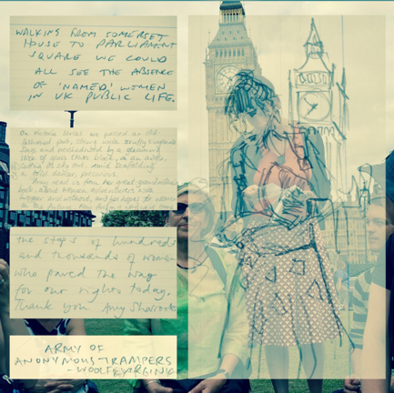 Composite of response cards from the Walking Library for Women Walking,
	two walks from Somerset House, London (UK), 16-17 July 2016