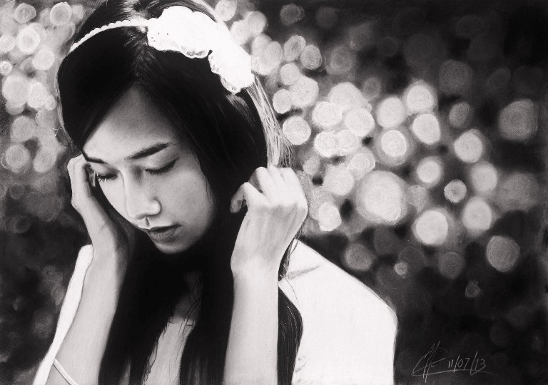 Young woman wearing headphones